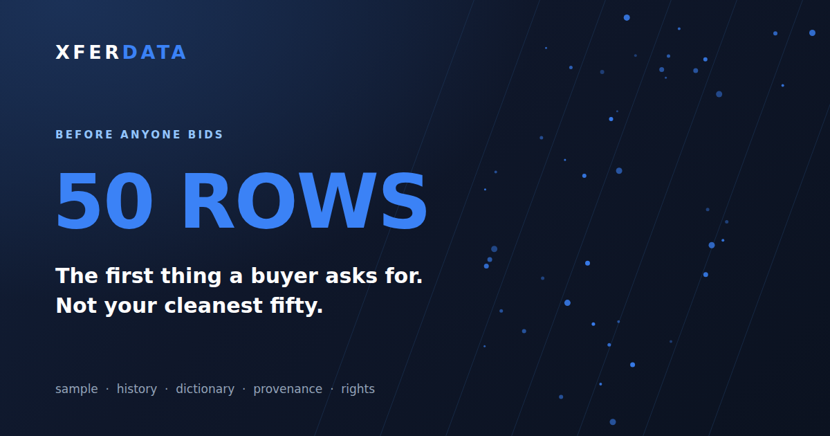 Fifty rows is the first thing a data buyer asks for